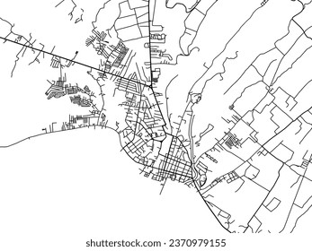 Vector city map of Ormoc in the Philippines with black roads isolated on a white background.
