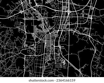 Mapa de la ciudad vector de Osan en Corea del Sur con carreteras blancas aisladas en un fondo negro.
