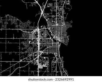Vector city map of Oshkosh Wisconsin in the United States of America with white roads isolated on a black background.