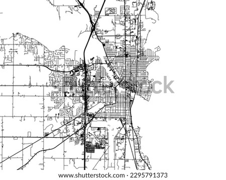 Vector city map of Oshkosh Wisconsin in the United States of America with black roads isolated on a white background.
