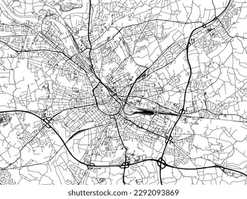 Mapa de la ciudad vectorial de Osnabruck en Alemania con carreteras negras aisladas en un fondo blanco.