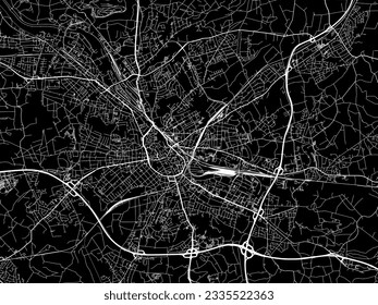 Mapa de la ciudad vectorial de Osnabruck en Alemania con carreteras blancas aisladas en un fondo negro.