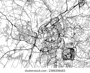Vector city map of Ostrava in the Czech Republic with black roads isolated on a white background.