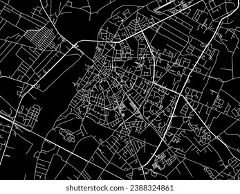 Mapa de la ciudad vectorial de Ostroleka en Polonia con caminos blancos aislados en un fondo negro.