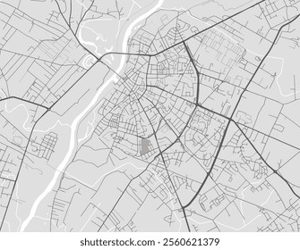 Vector city map of Ostroleka in Poland with black roads isolated on a grey background.