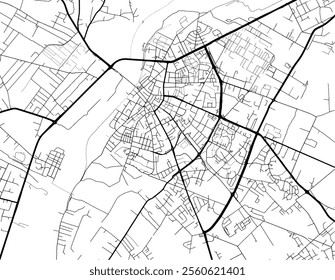 Vector city map of Ostroleka in Poland with black roads isolated on a white background.