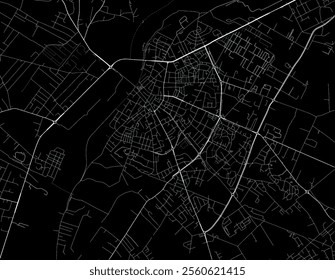 Vector city map of Ostroleka in Poland with white roads isolated on a black background