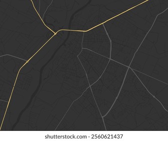 Vector city map of Ostroleka in Poland with yellow roads isolated on a brown background.