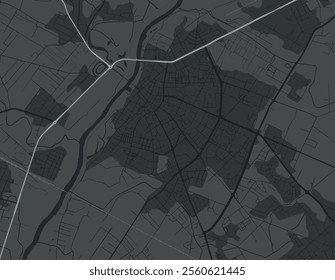 Vector city map of Ostroleka in Poland with white roads isolated on a grey background.