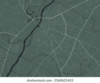 Vector city map of Ostroleka in Poland with white roads isolated on a green background.