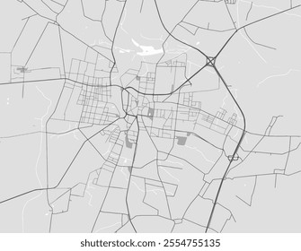 Vector city map of Ostrow Wielkopolski in Poland with black roads isolated on a grey background.