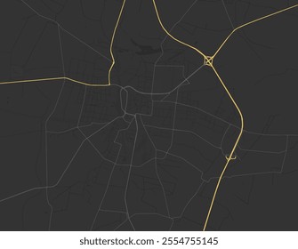 Vector city map of Ostrow Wielkopolski in Poland with yellow roads isolated on a brown background.