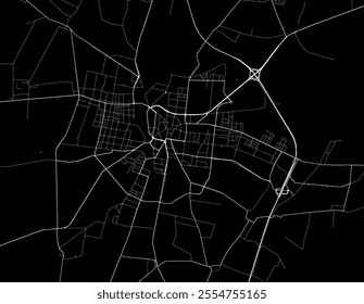 Vector city map of Ostrow Wielkopolski in Poland with white roads isolated on a black background.