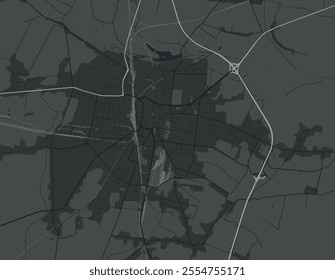 Vector city map of Ostrow Wielkopolski in Poland with white roads isolated on a grey background.