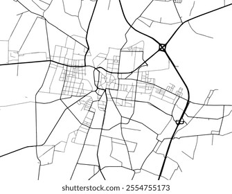 Vector city map of Ostrow Wielkopolski in Poland with black roads isolated on a white background.