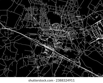 Vector city map of Ostrowiec Swietokrzyski in Poland with white roads isolated on a black background.