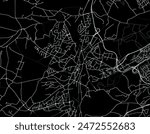 Vector city map of Ottignies-Louvain-la-Neuve in Belgium with white roads isolated on a black background.