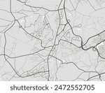 Vector city map of Ottignies-Louvain-la-Neuve in Belgium with black roads isolated on a grey background.