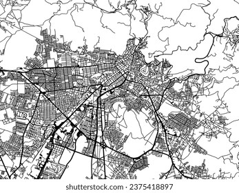 Vector city map of Pachuca de Soto in Mexico with black roads isolated on a white background.