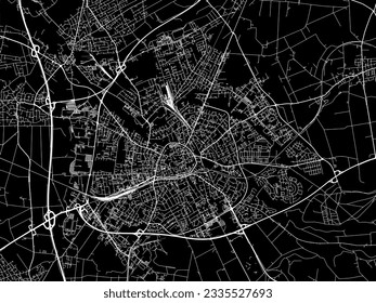 Vector city map of Paderborn in Germany with white roads isolated on a black background.
