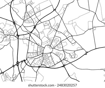 Vector city map of Paderborn in Germany with black roads isolated on a white background.