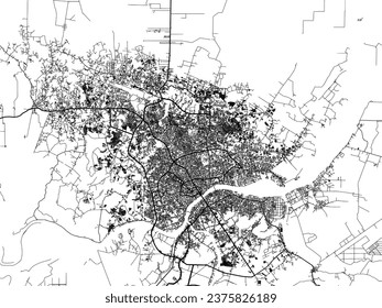Stadtplan von Palembang in Indonesien mit schwarzen Straßen einzeln auf weißem Hintergrund.