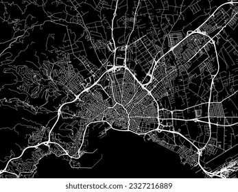 Stadtplan von Palma de Mallorca in Spanien mit weißen Straßen einzeln auf schwarzem Hintergrund.