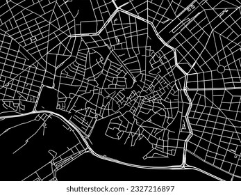 Stadtplan von Palma de Mallorca Centro in Spanien mit weißen Straßen einzeln auf schwarzem Hintergrund.