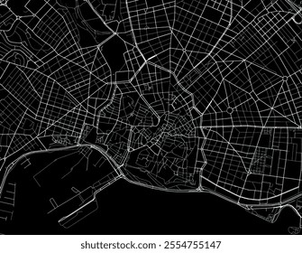 Vector city map of Palma de Mallorca Centro in Spain with white roads isolated on a black background.