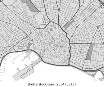 Vector city map of Palma de Mallorca Centro in Spain with black roads isolated on a grey background.