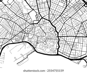 Vector city map of Palma de Mallorca Centro in Spain with black roads isolated on a white background.