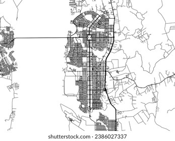 Vector city map of Palmas in Brazil with black roads isolated on a white background.