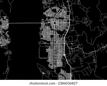 Vector city map of Palmas in Brazil with white roads isolated on a black background.