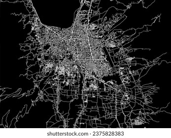 Vector city map of Palu in Indonesia with white roads isolated on a black background.