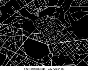 Vector city map of Pamplona Centro in Spain with white roads isolated on a black background.