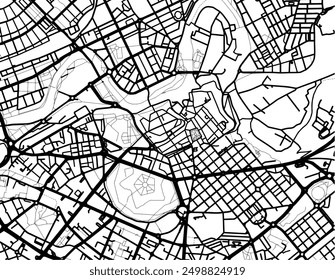 Vector city map of Pamplona Centro in Spain with black roads isolated on a white background.