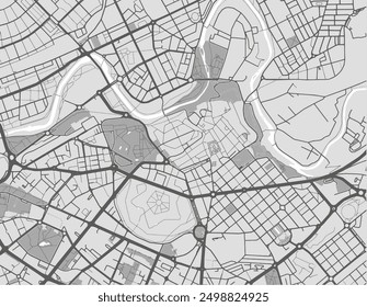 Vector city map of Pamplona Centro in Spain with black roads isolated on a grey background.