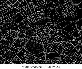 Vector city map of Pamplona Centro in Spain with white roads isolated on a black background.