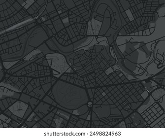 Vector city map of Pamplona Centro in Spain with black roads isolated on a grey background.