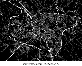 Vector city map of Pamplona in Spain with white roads isolated on a black background.