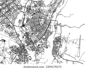 Vector city map of Panchkula in the Republic of India with black roads isolated on a white background.