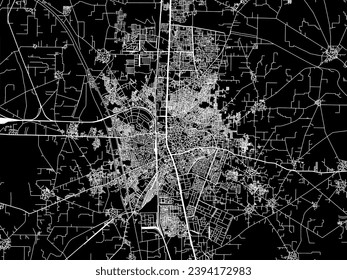 Stadtplan von Panipat in der Republik Indien mit weißen Straßen einzeln auf schwarzem Hintergrund.