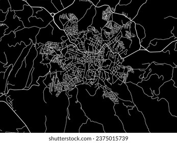 Vector city map of Papantla de Olarte in Mexico with white roads isolated on a black background.