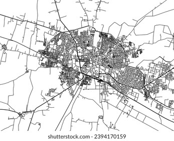 Vector city map of Parbhani in the Republic of India with black roads isolated on a white background.