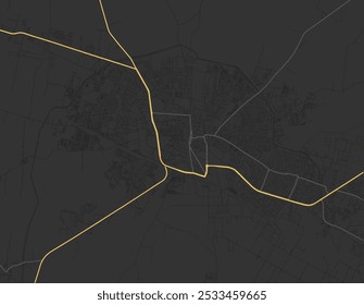 Vector city map of Parbhani in the Republic of India with yellow roads isolated on a brown background.