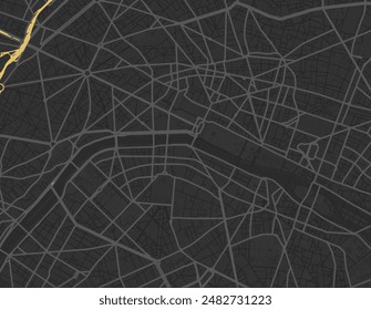 Vector city map of Paris Centre in France with yellow roads isolated on a brown background.