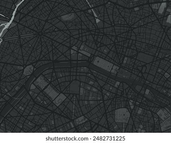 Vector city map of Paris Centre in France with white roads isolated on a grey background.