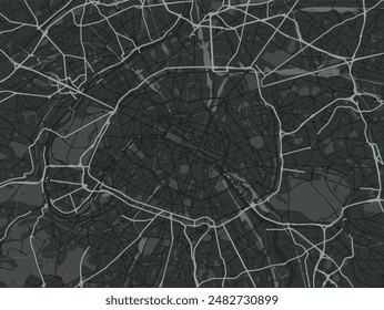 Vector city map of Paris in France with white roads isolated on a grey background.