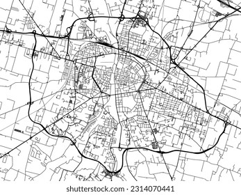 Vector city map of Parma in Italy with black roads isolated on a white background.