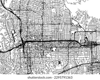 Vector city map of Pasadena California in the United States of America with black roads isolated on a white background.